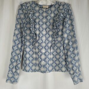Sezane Boby Blouse Womens Size US 6 EU 38 Eyelet Chambray Blue White